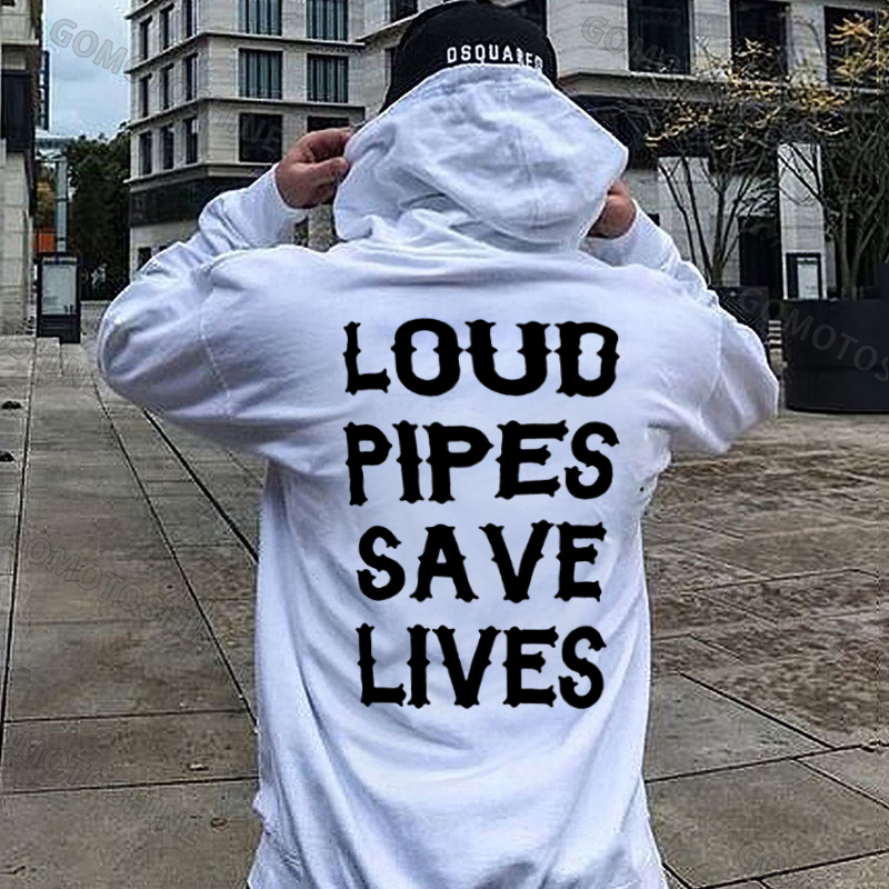 LOUD PIPES SAVE LIVES Letter Monogram Black Print Hoodie