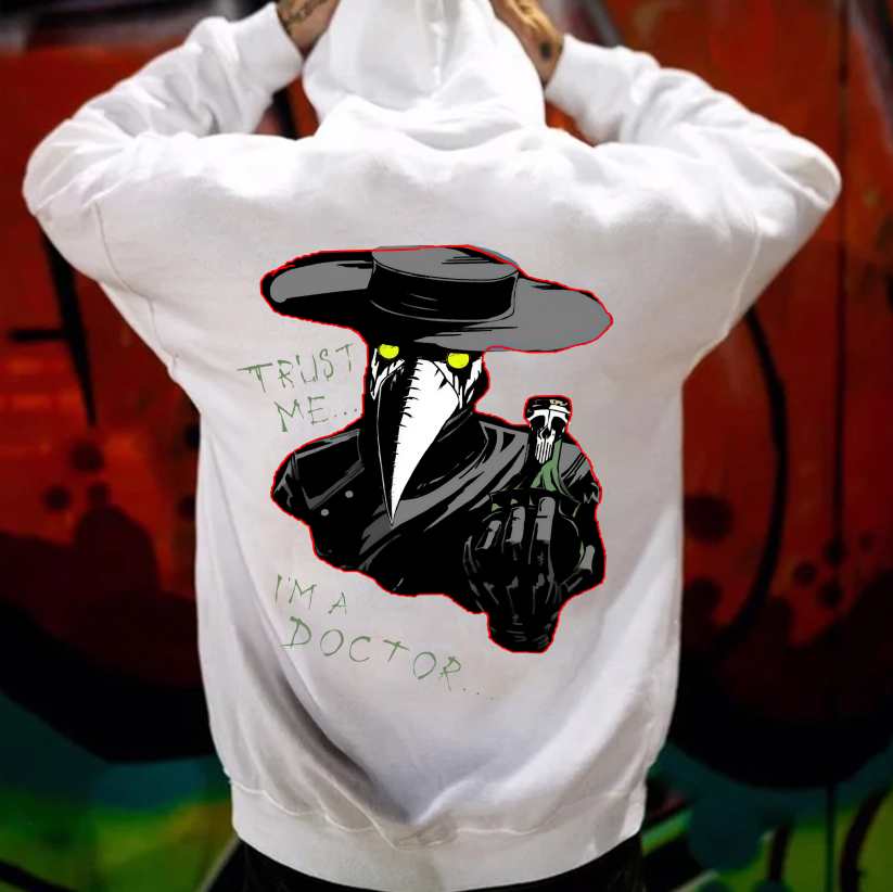 TRUST ME I'M A DOCTOR Crow Vintage Black Print Hoodie