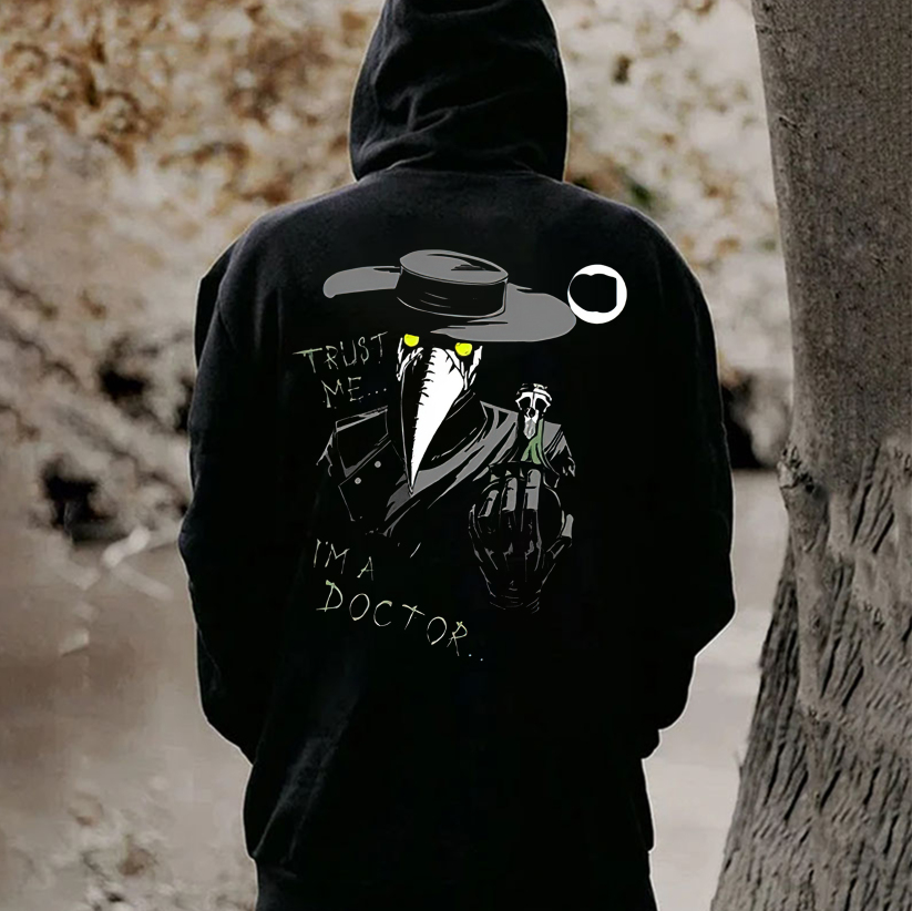TRUST ME I'M A DOCTOR Crow Vintage Black Print Hoodie