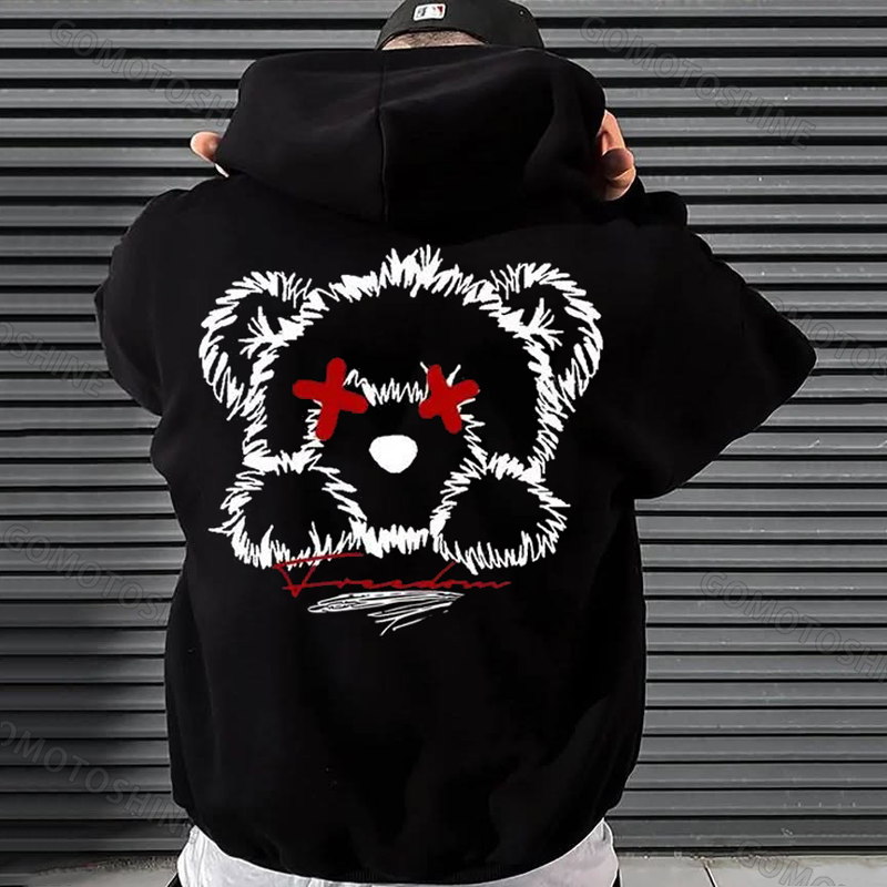 Bear Doll Graffiti Print Men's Hoodie