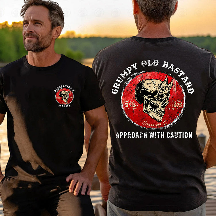 Generation X 2 Side T-shirt, Grumpy Old Bastard Approach With Caution Print T-Shirt