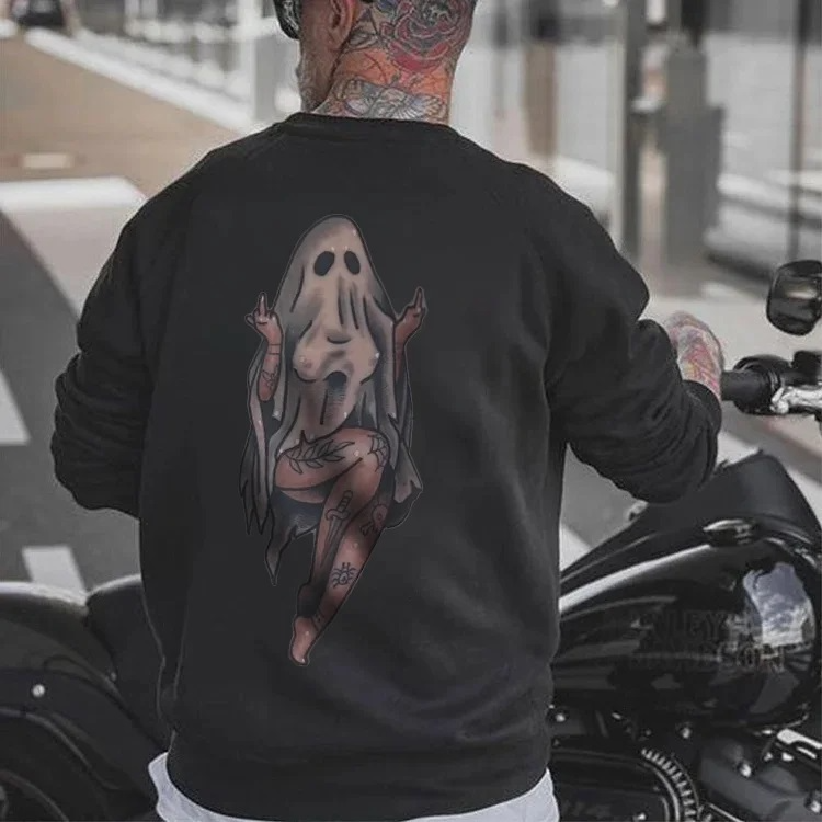 Naughty Ghost with Tattoo Black Print Sweatshirt