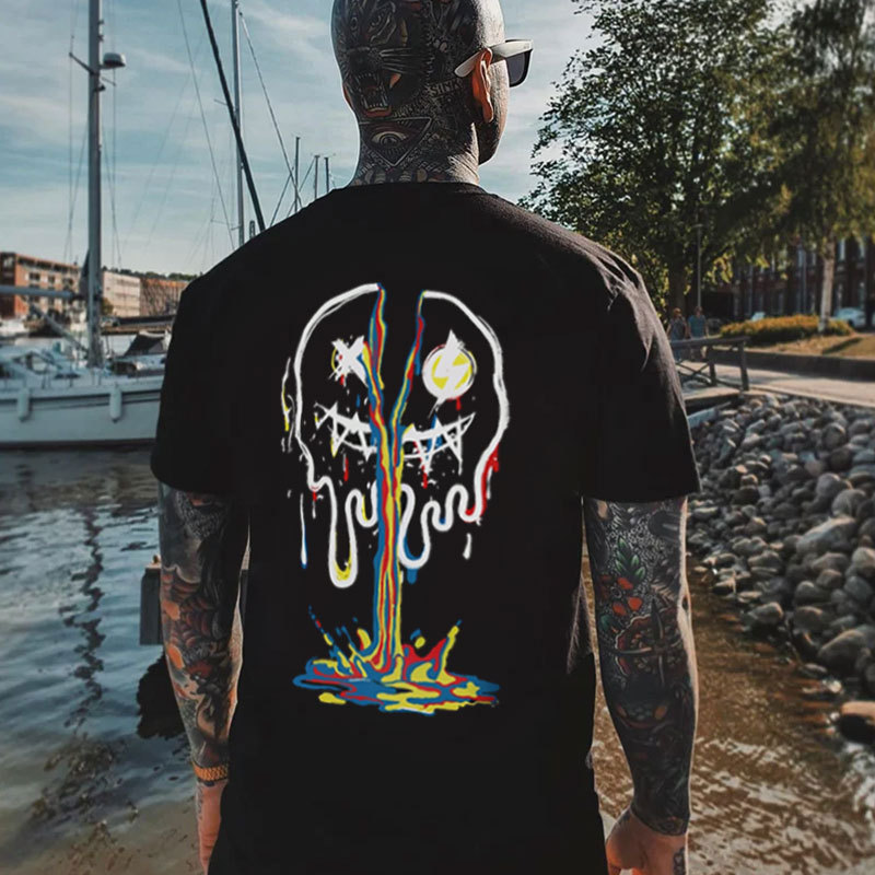 Broken Emoji Black Print T-Shirt