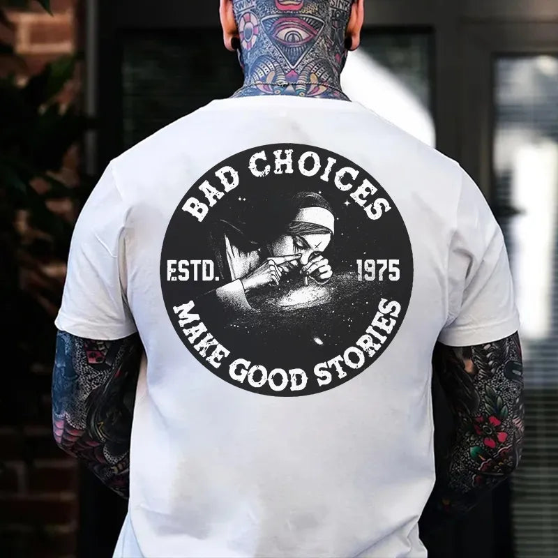 BAD CHOICES MAKE GOOD STORIES Smoking Nun Print Men's T-shirt