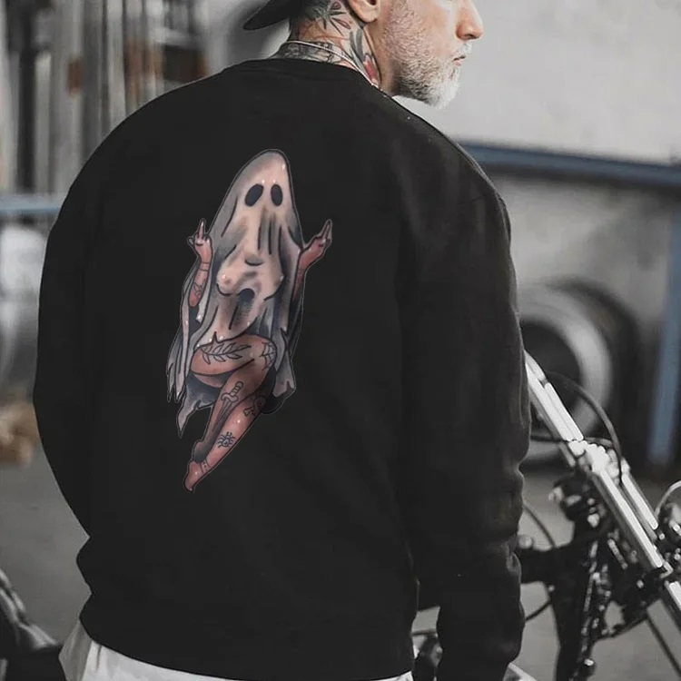 Naughty Ghost with Tattoo Black Print Sweatshirt