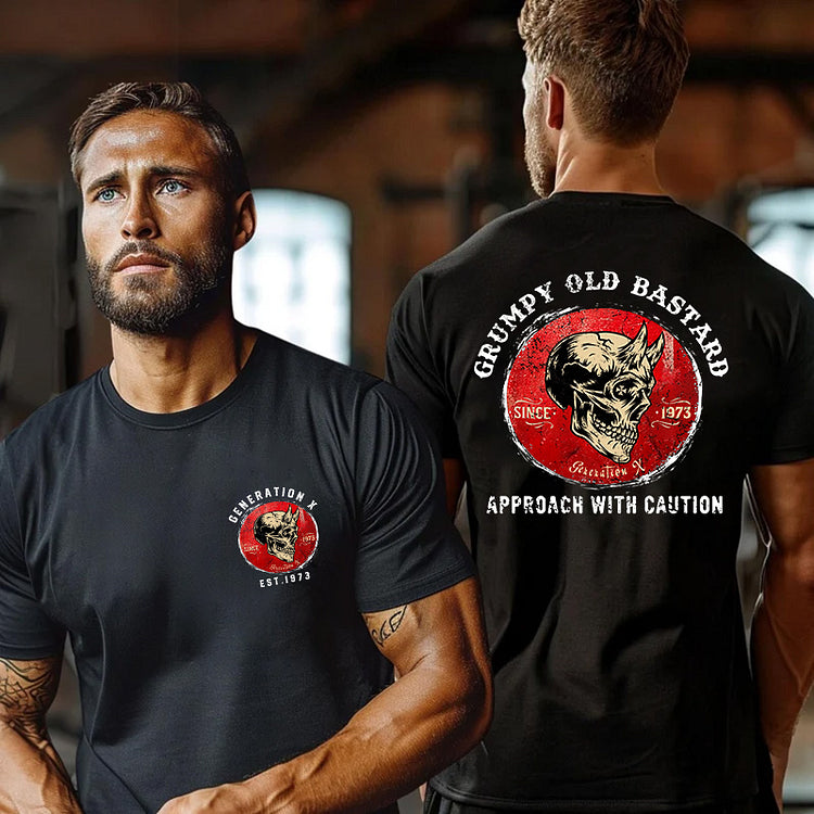 Generation X 2 Side T-shirt, Grumpy Old Bastard Approach With Caution Print T-Shirt