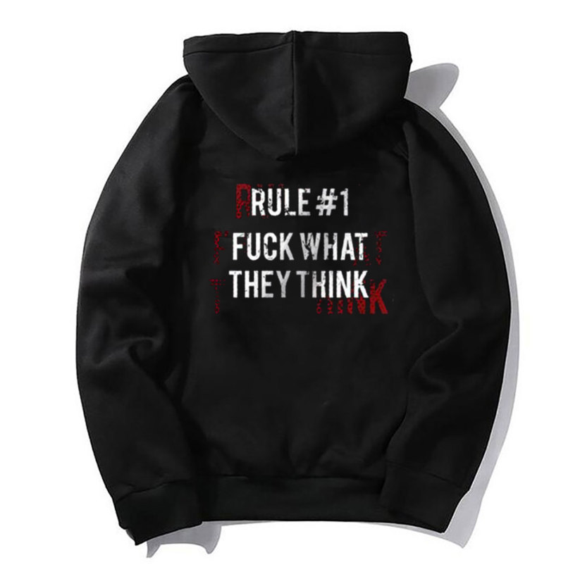 RULE #1 F*CK WHAT THEY THINK Distressed Graphic Black Print Hoodie