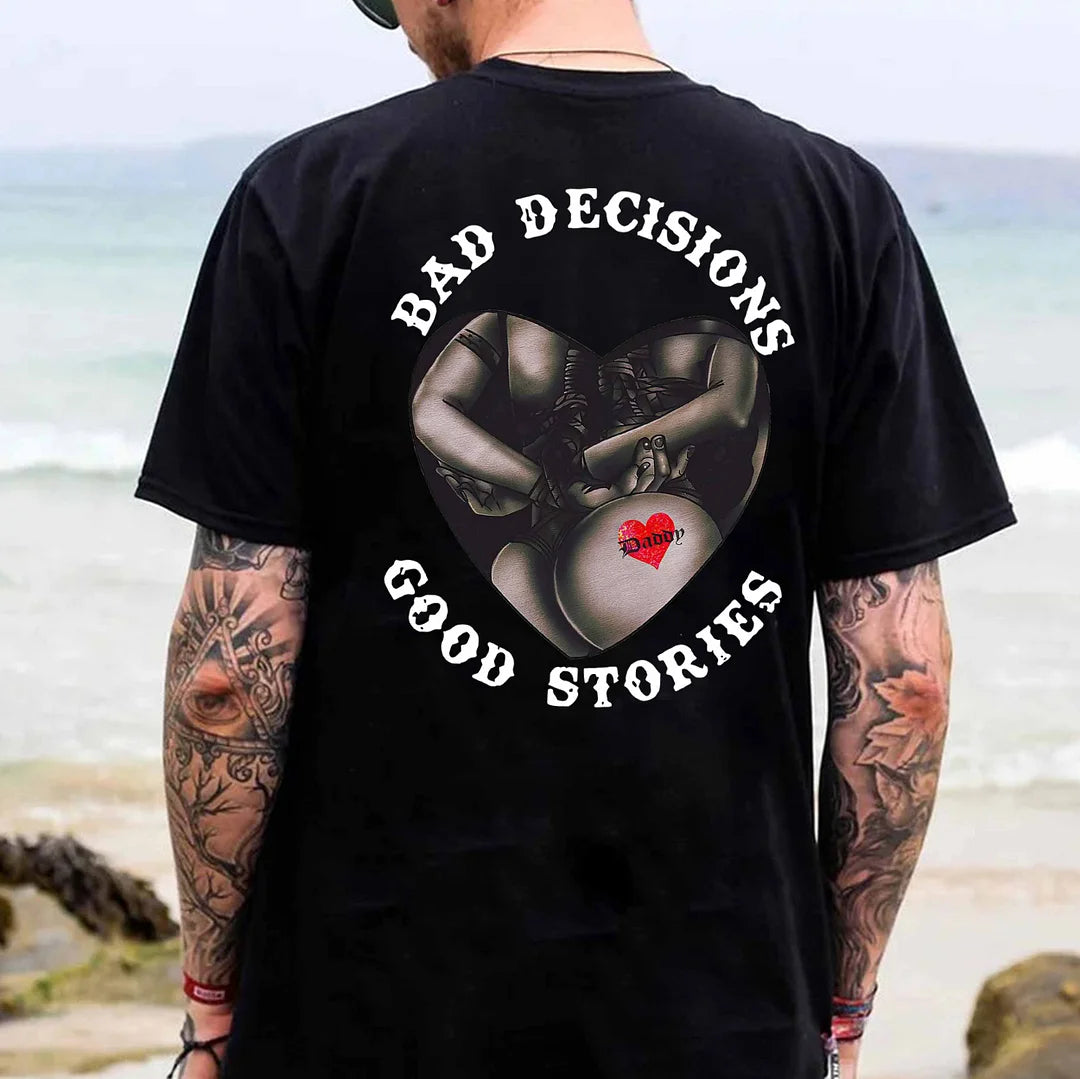 BAD DECISIONS GOOD STORIES Naked Lady Print Men's T-shirt