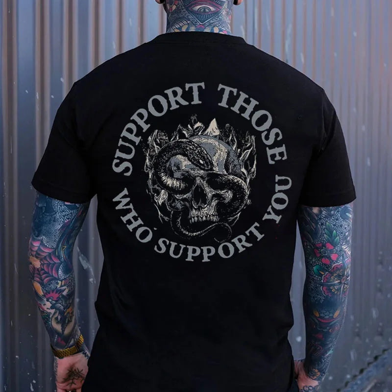 SUPPORT THOSE WHO SUPPORT YOU Snake&Skull Print Men's T-shirt