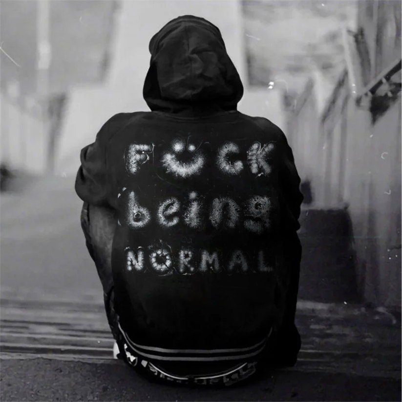 F*CK BEING NORMAL Starry Letter Black Print Hoodie