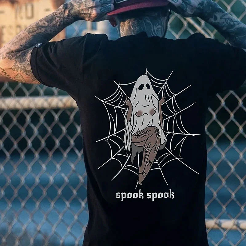 SPOOK SPOOK Tattoo Lady Naughty Ghost Print Men's T-Shirt