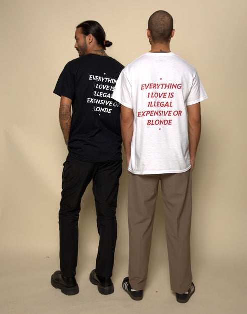 EVERYTHING I LOVE IS ILLEGAL, EXPENSIVE OR BLONDE T-SHIRT