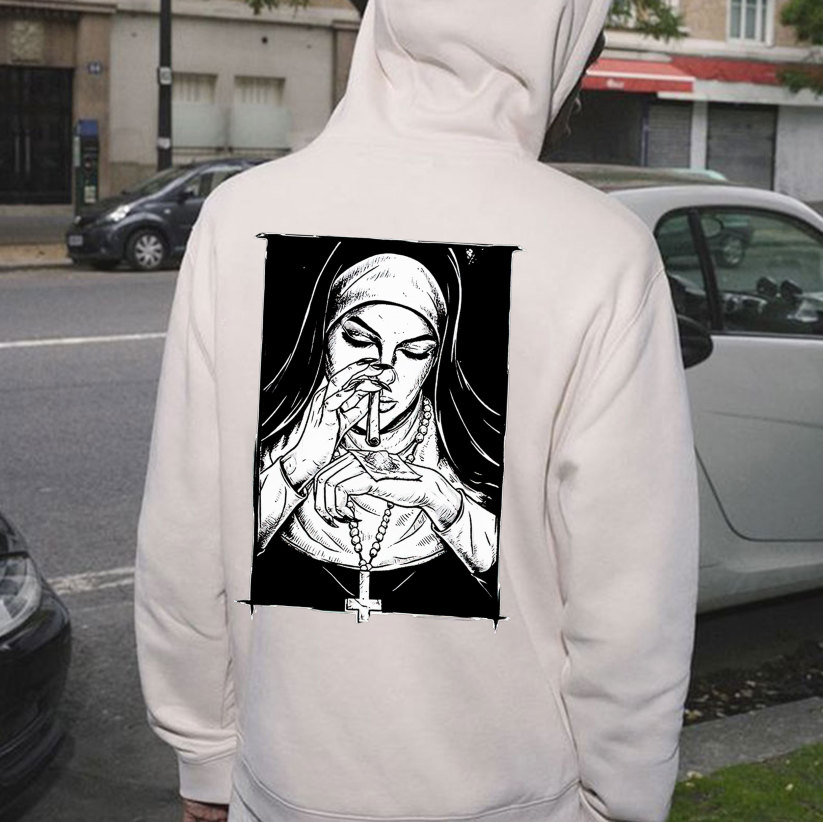 Bad Religious Nun Graphic Casual Black Print Hoodie