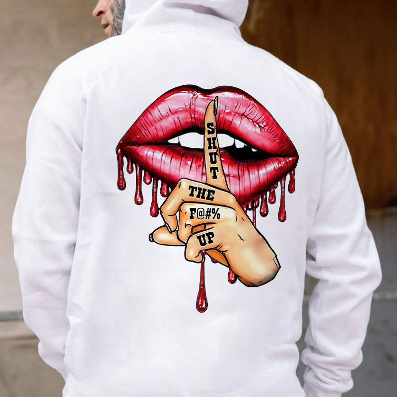 SHUT THE F*CK UP Red Lips Print Men's Hoodie