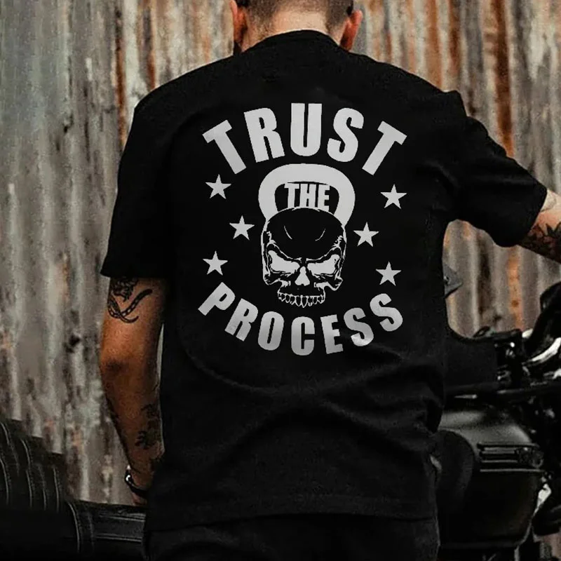 TRUST THE PROCESS Skull Casual Graphic Black Print T-shirt