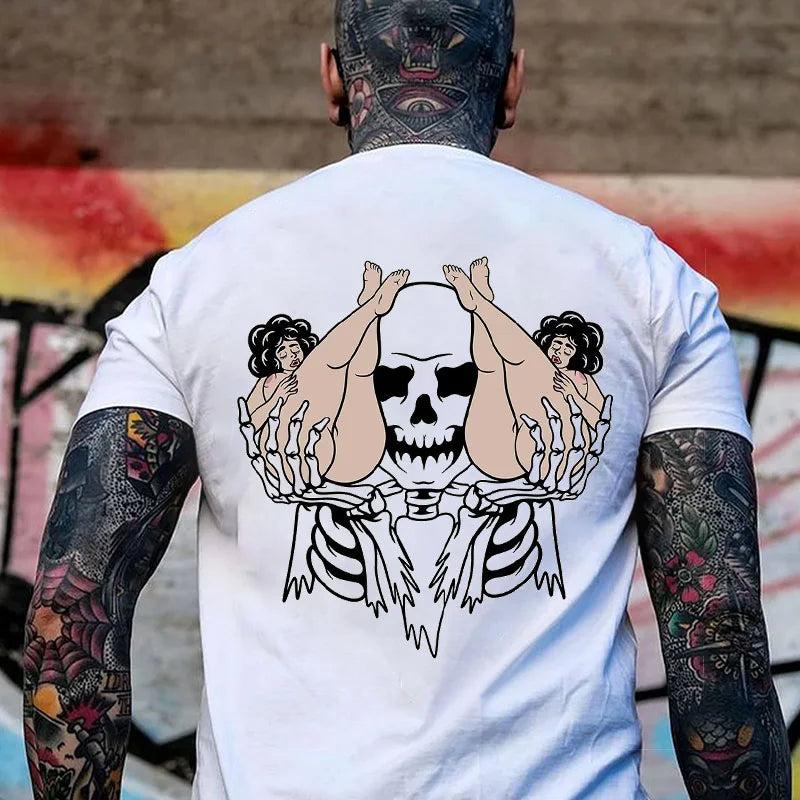 Skeleton & Naked Lady Print Men's T-shirt