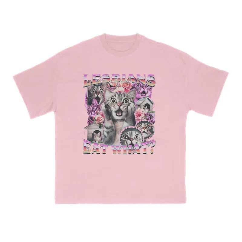 Terrified Cats Lesbians Eat What Print T-shirt