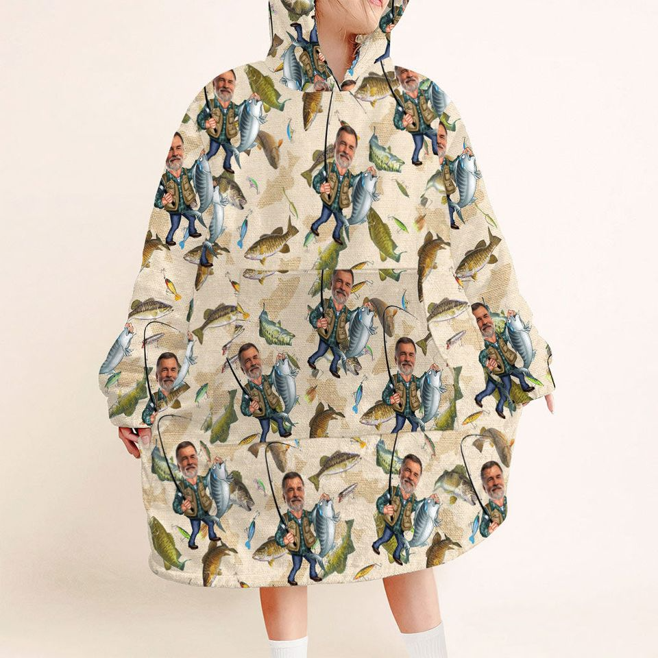 Photo Inserted Funny Fishing - Personalized Fishing Blanket Hoodie