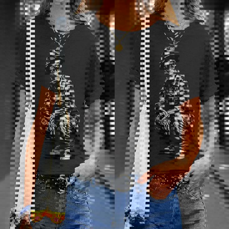 90S Cholo Chicano Homie Cool Mexican Gangster Skeleton Skull T-Shirt