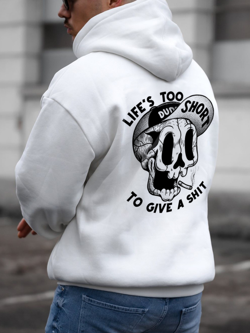 LIFE’S TOO SHORT TO GIVE A SHIT Skull with Hat Black Print Hoodie