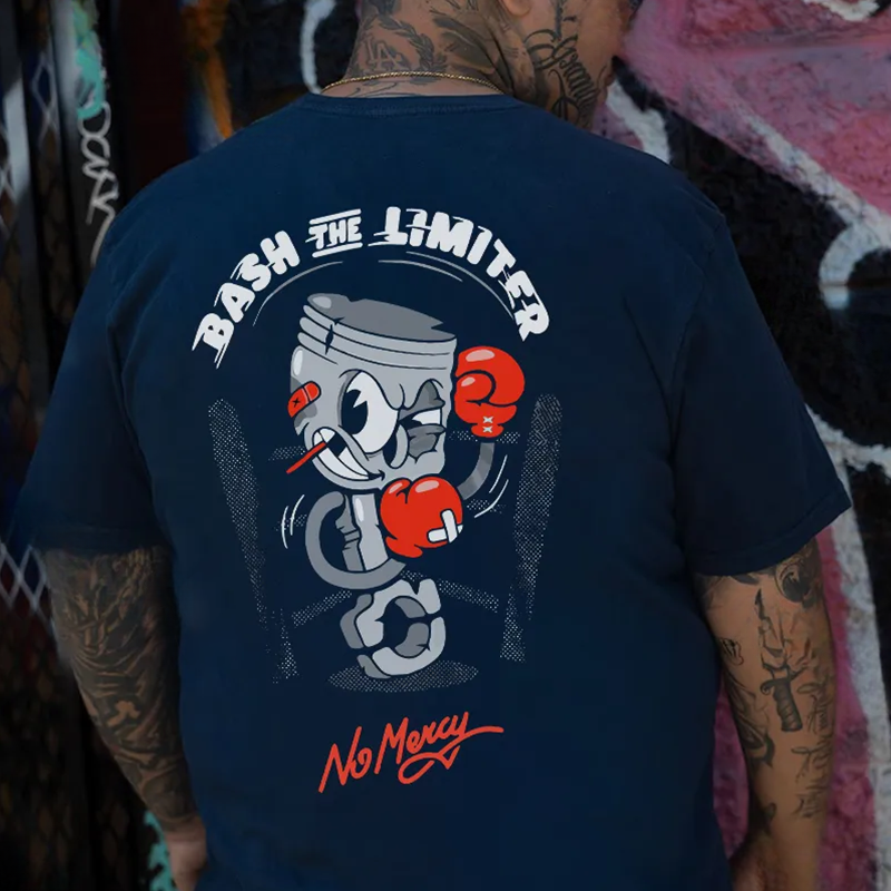 BASH THE LIMITER No Mercy Fighting Tool Man Graphic Black Print T-shirt
