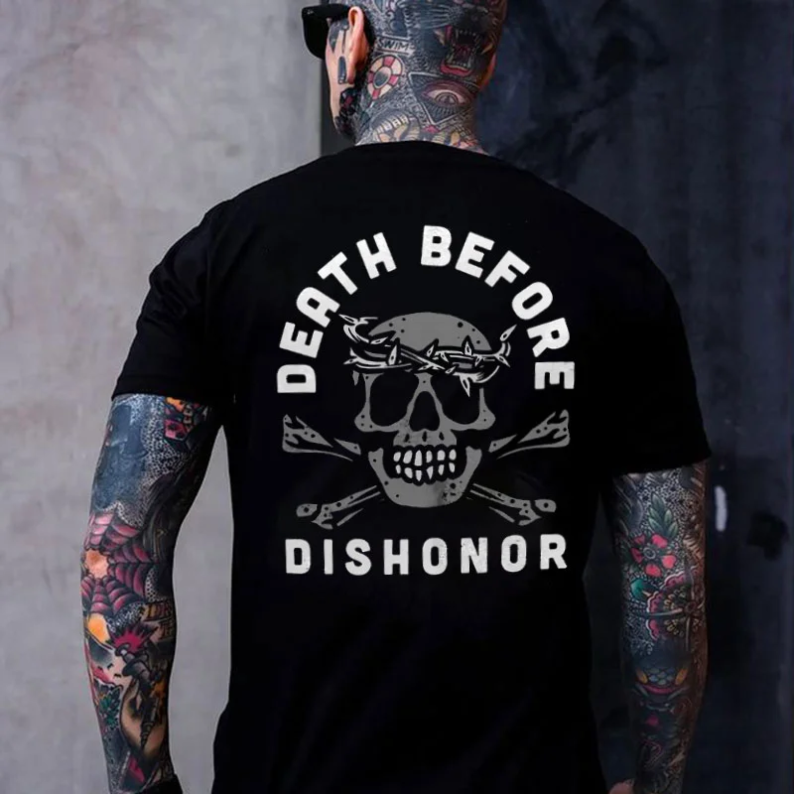 DEATH BEFORE DISHONOR Skull Print Men's T-shirt