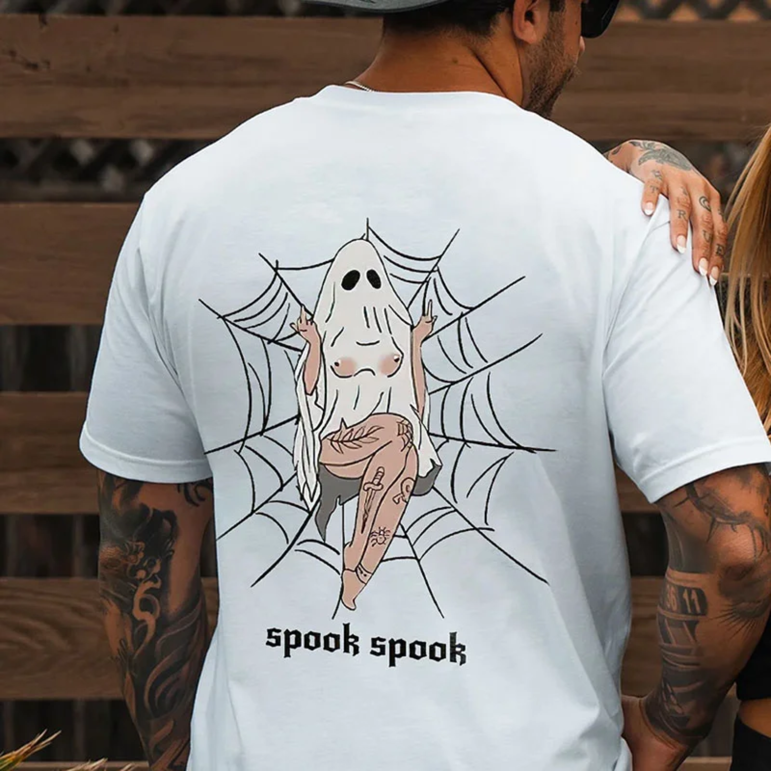 SPOOK SPOOK Tattoo Lady Naughty Ghost Print Men's T-Shirt