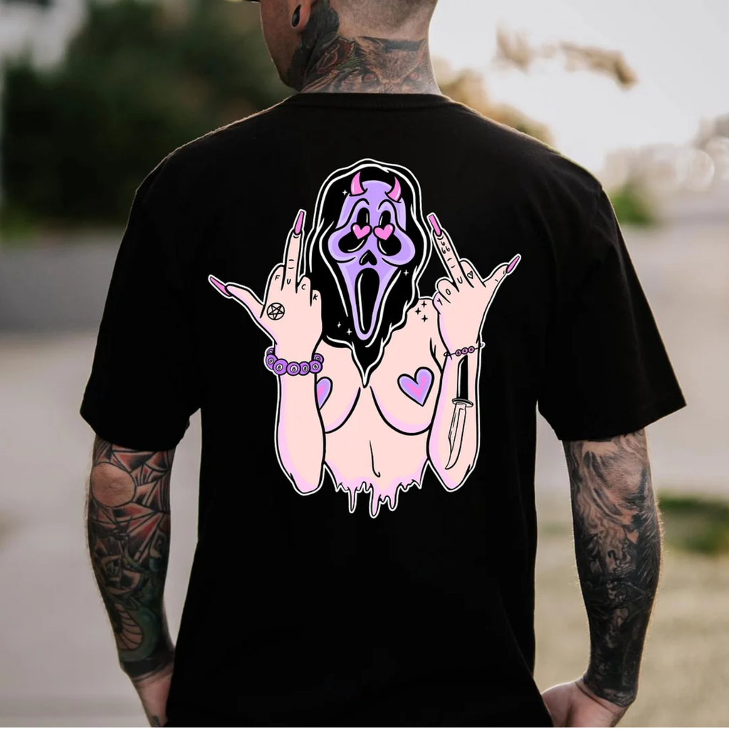 Funny Expression with Naked Body Black Print T-shirt