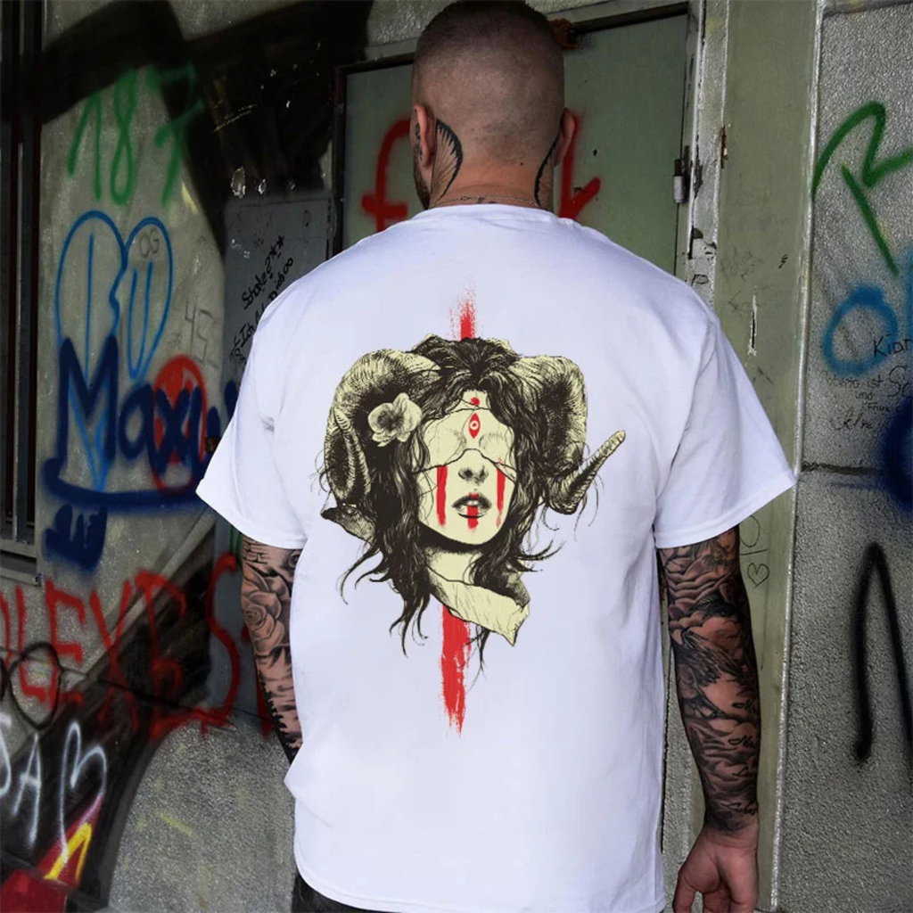 A Blindfolded Lady Hopeless White Print T-shirt
