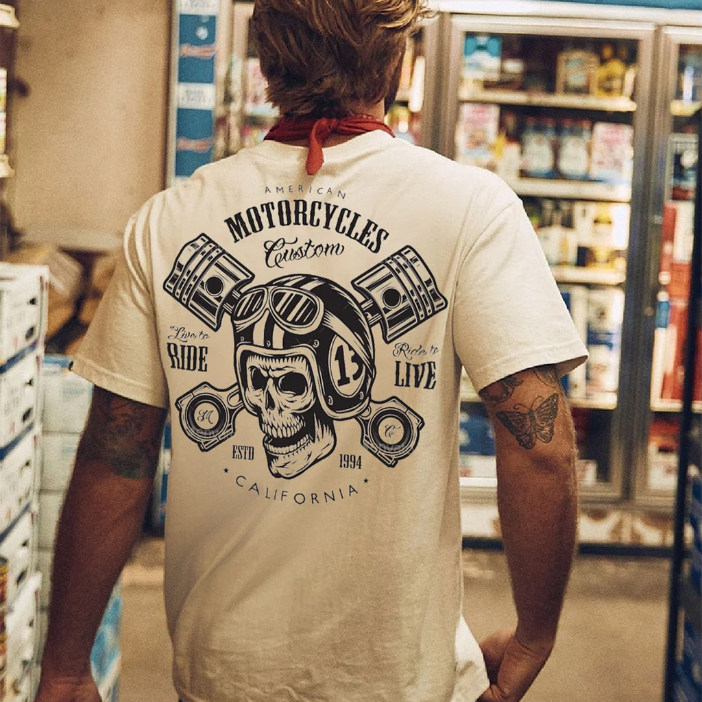 Modern Motorcycles Ride to Live White Print T-shirt