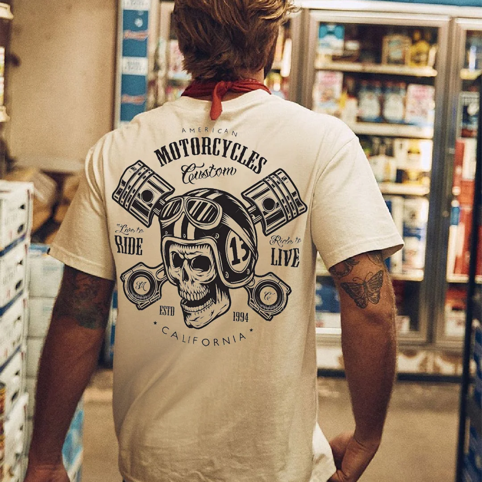 Modern Motorcycles Ride to Live White Print T-shirt