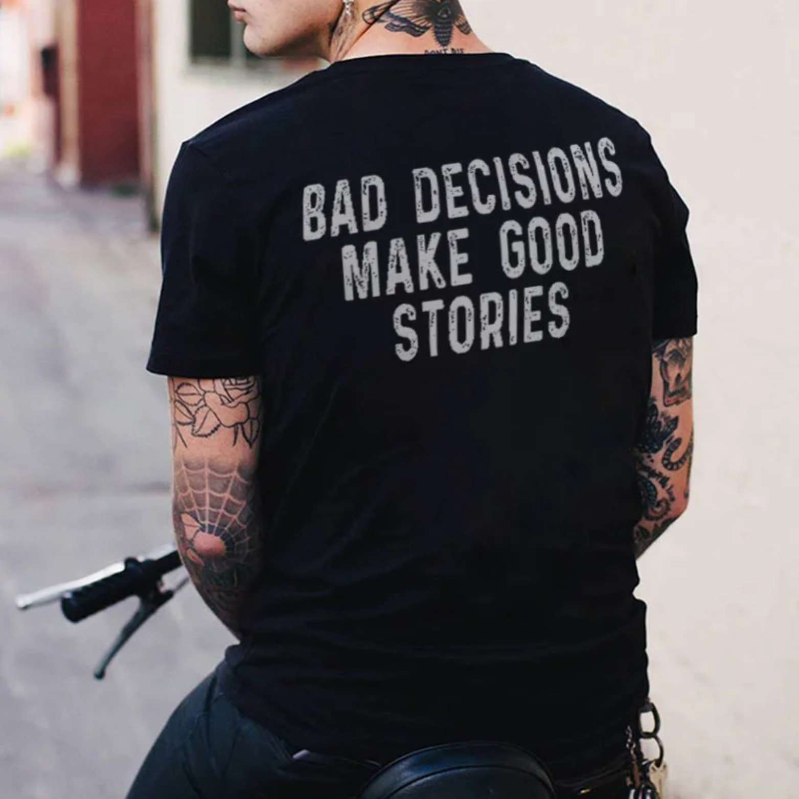 BAD DECISIONS MAKE GOOD STORIES Black Print T-shirt