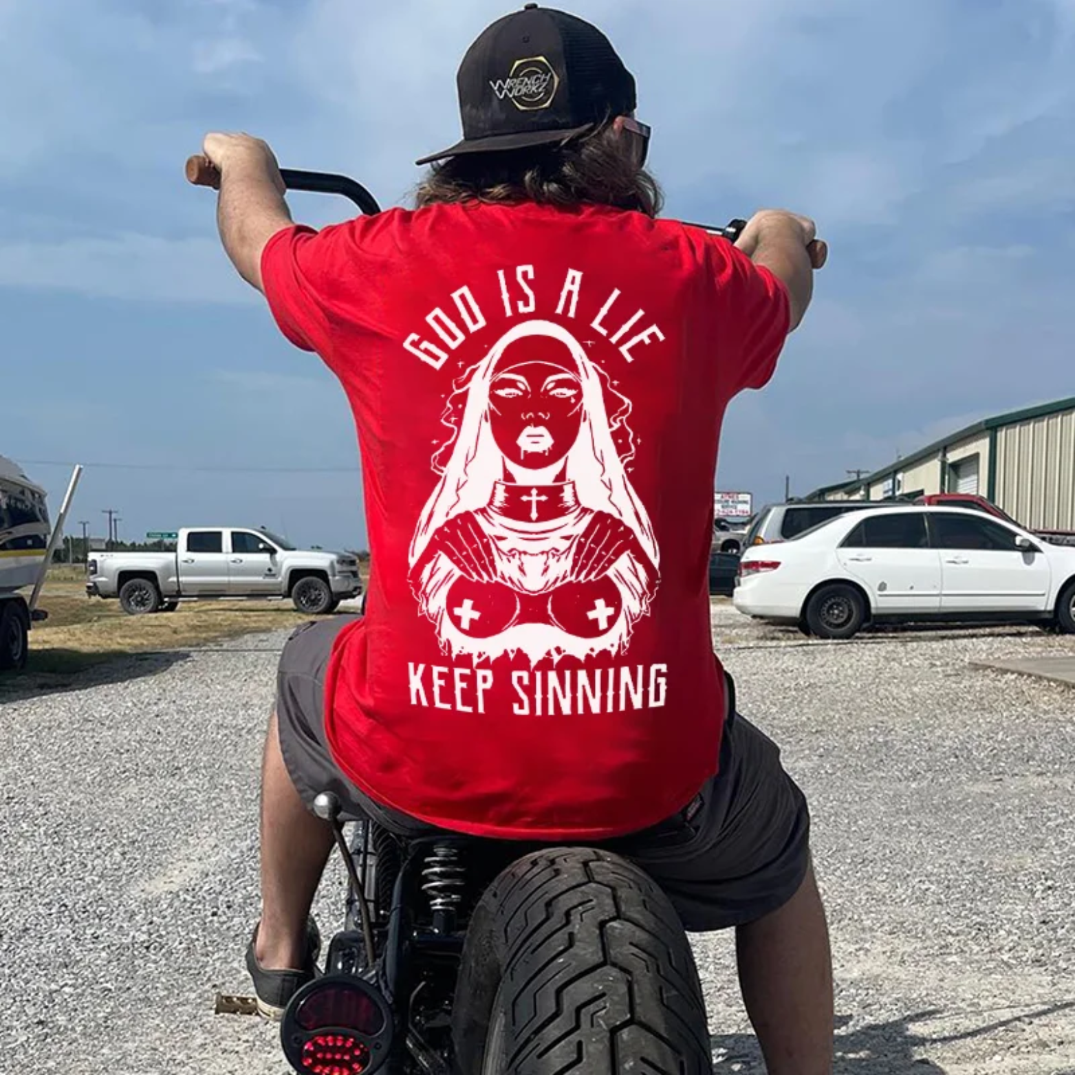 GOD IS A LIE KEEP SINNING Nun Graphic White Print T-shirt