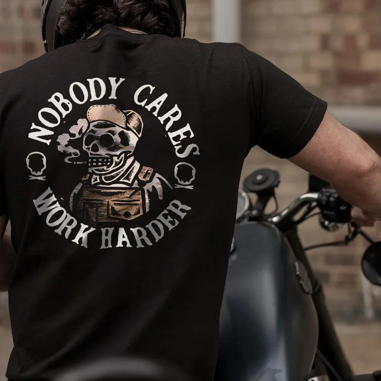 NOBODY CARES, WORK HARDER Graphic Casual Black Print T-shirt