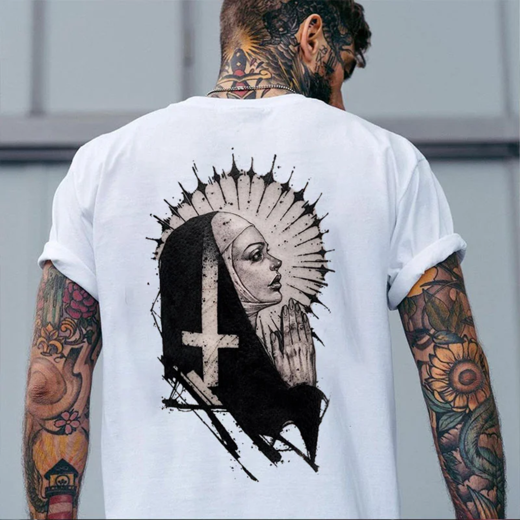 The Praying Nun with Crucifix White Print T-shirt