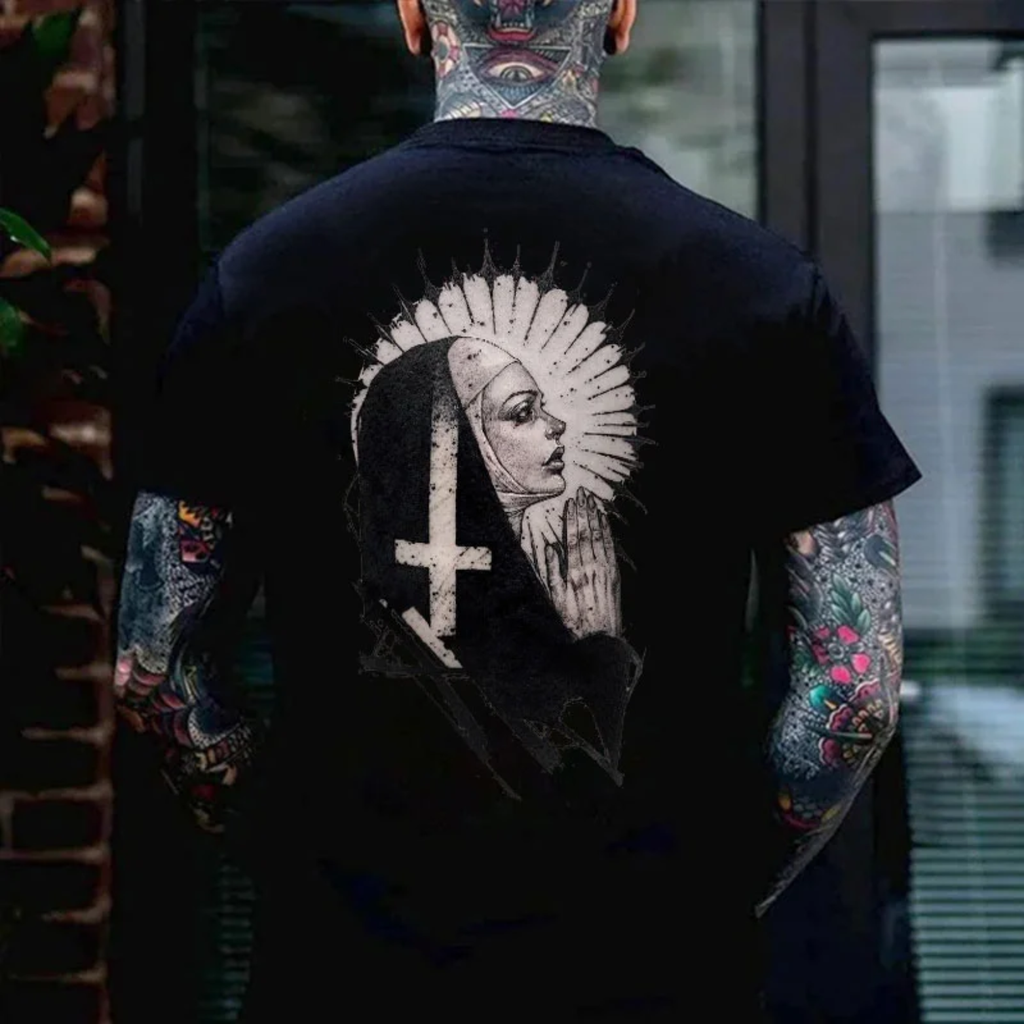 The Praying Nun with Crucifix White Print T-shirt