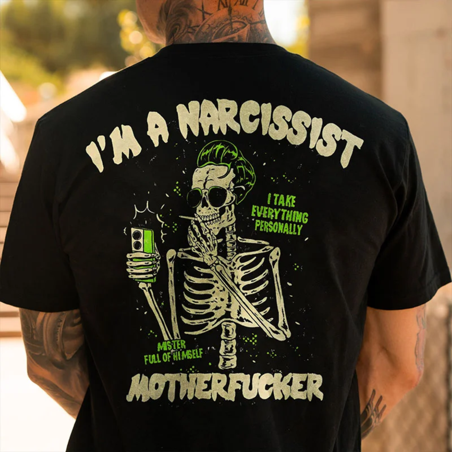 I'M A NARCISSIST MOTHERFUCKER Skeleton Print Men's T-shirt