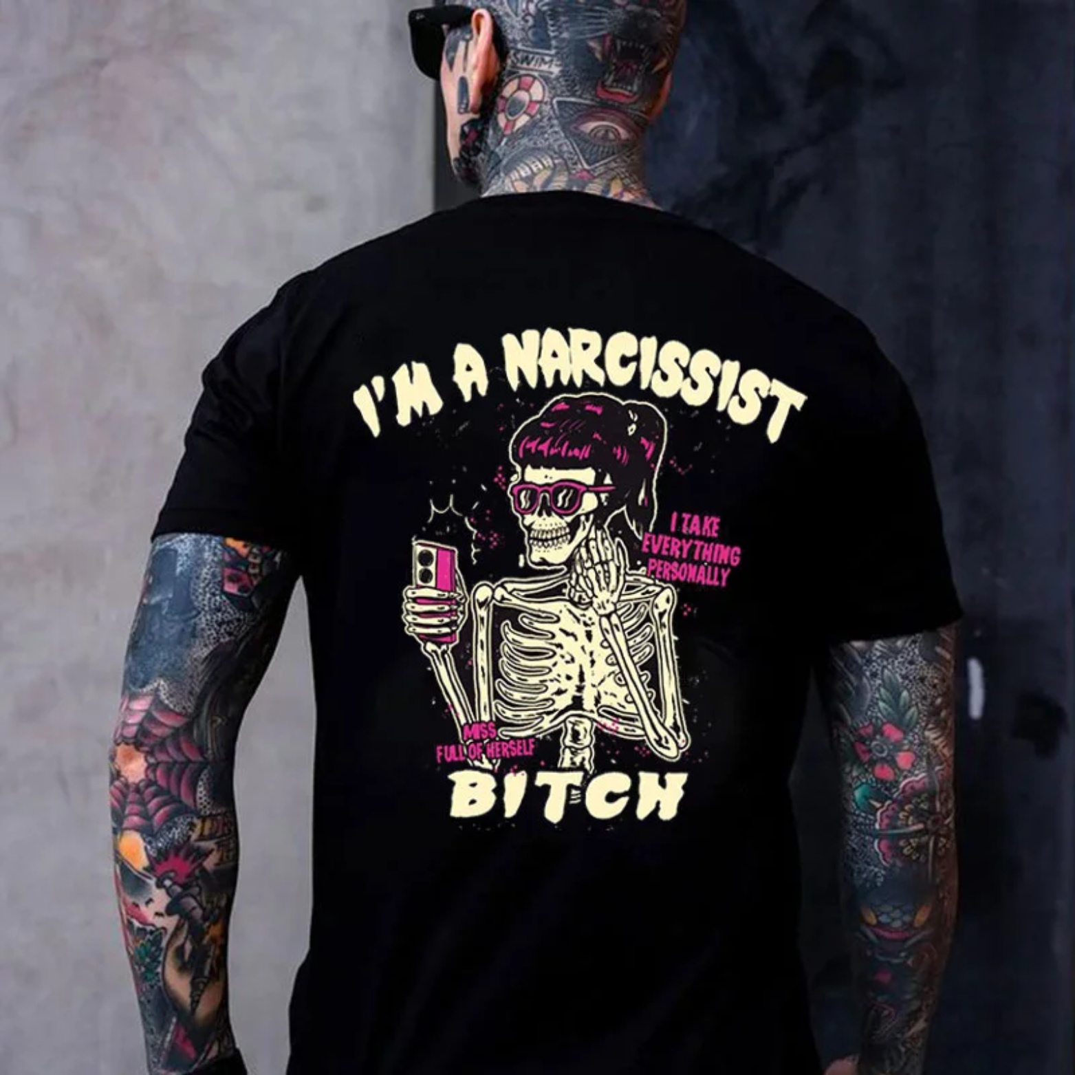I'M A NARCISSIST BITCH Skeleton Lady Print Men's T-shirt