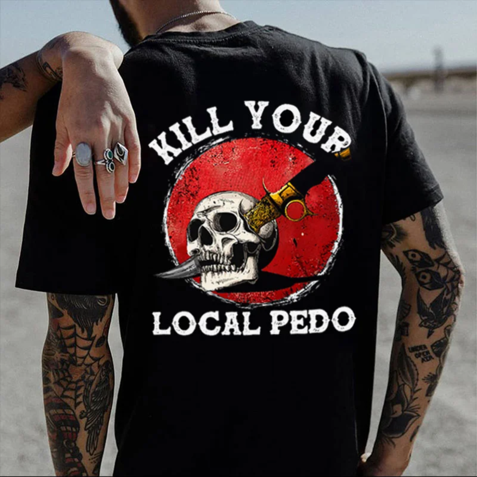 KILL YOUR LOCAL PEDO Skull With Dagger Print Men's T-Shirt