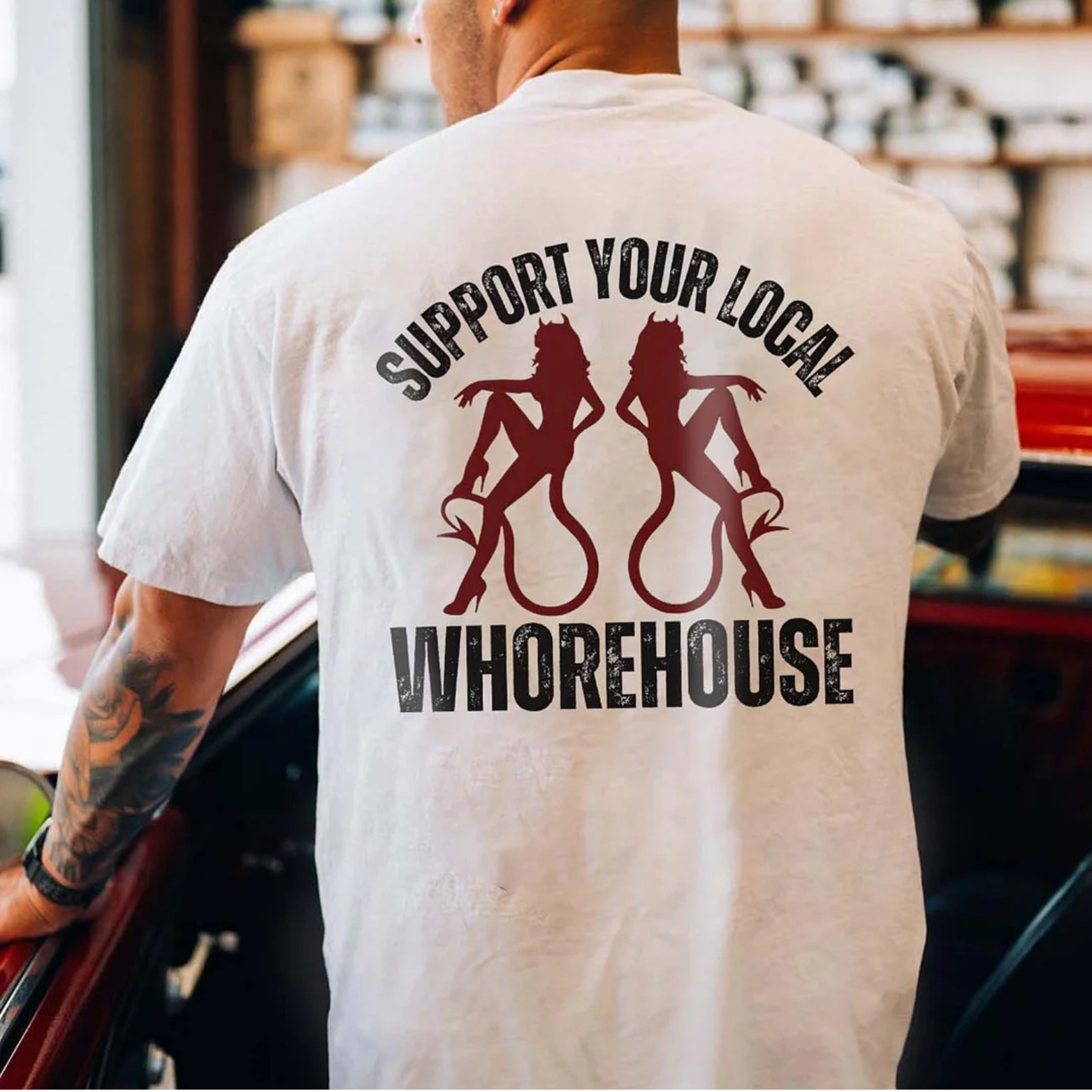 SUPPORT YOUR LOCAL WHOREHOUSE Sexy Devil Lady Print Men's T-Shirt