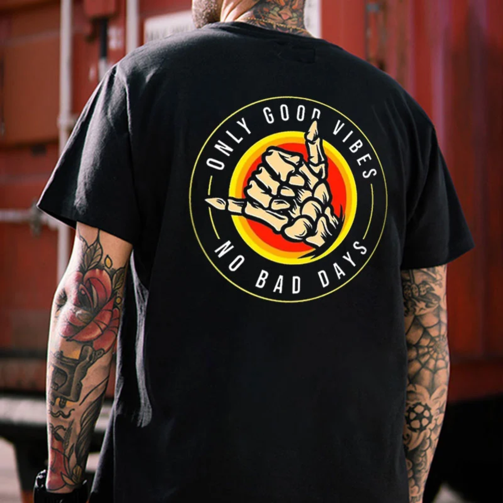 ONLY GOOD VIBES NO BAD DAYS Skull Casual Graphic Black Print T-shirt