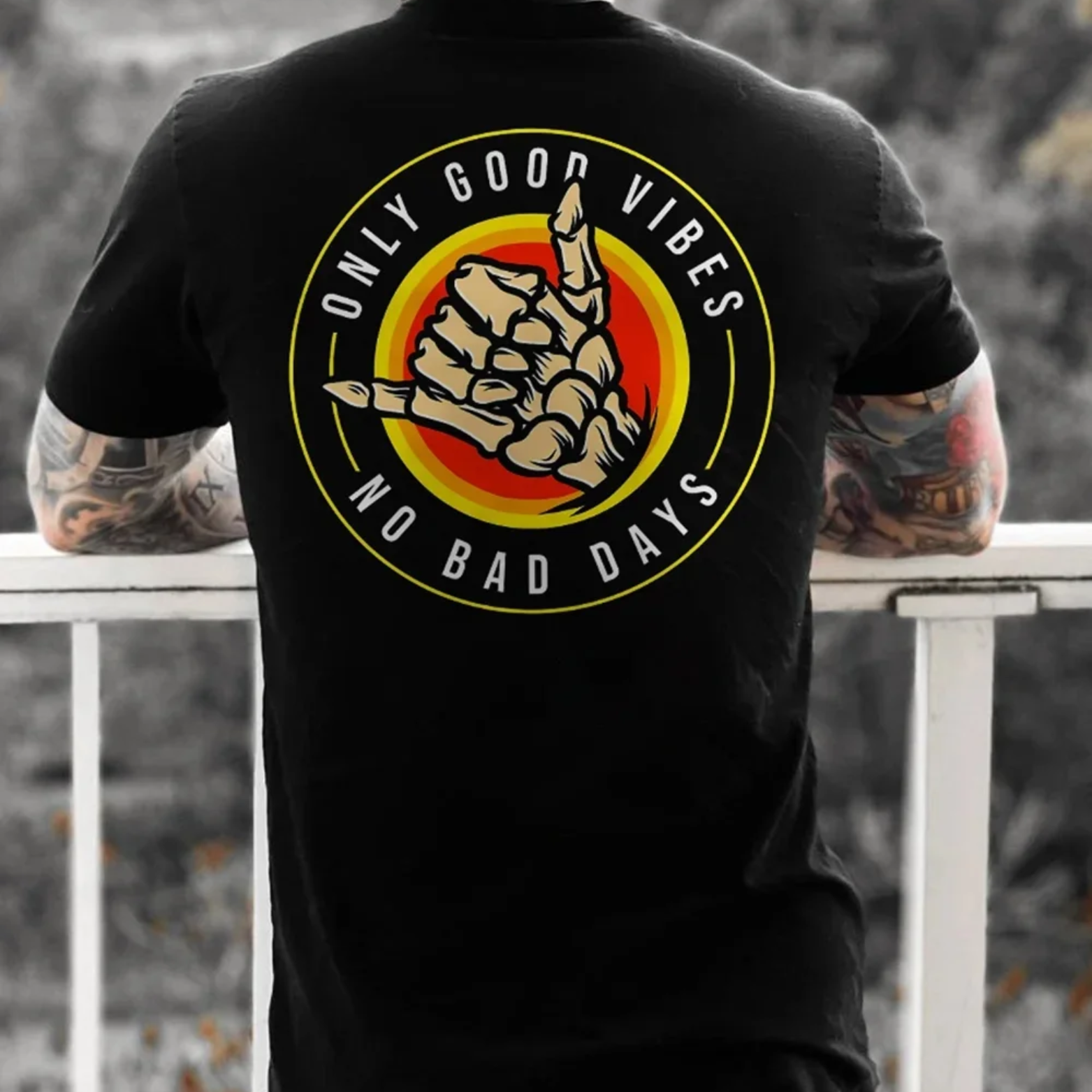 ONLY GOOD VIBES NO BAD DAYS Skull Casual Graphic Black Print T-shirt