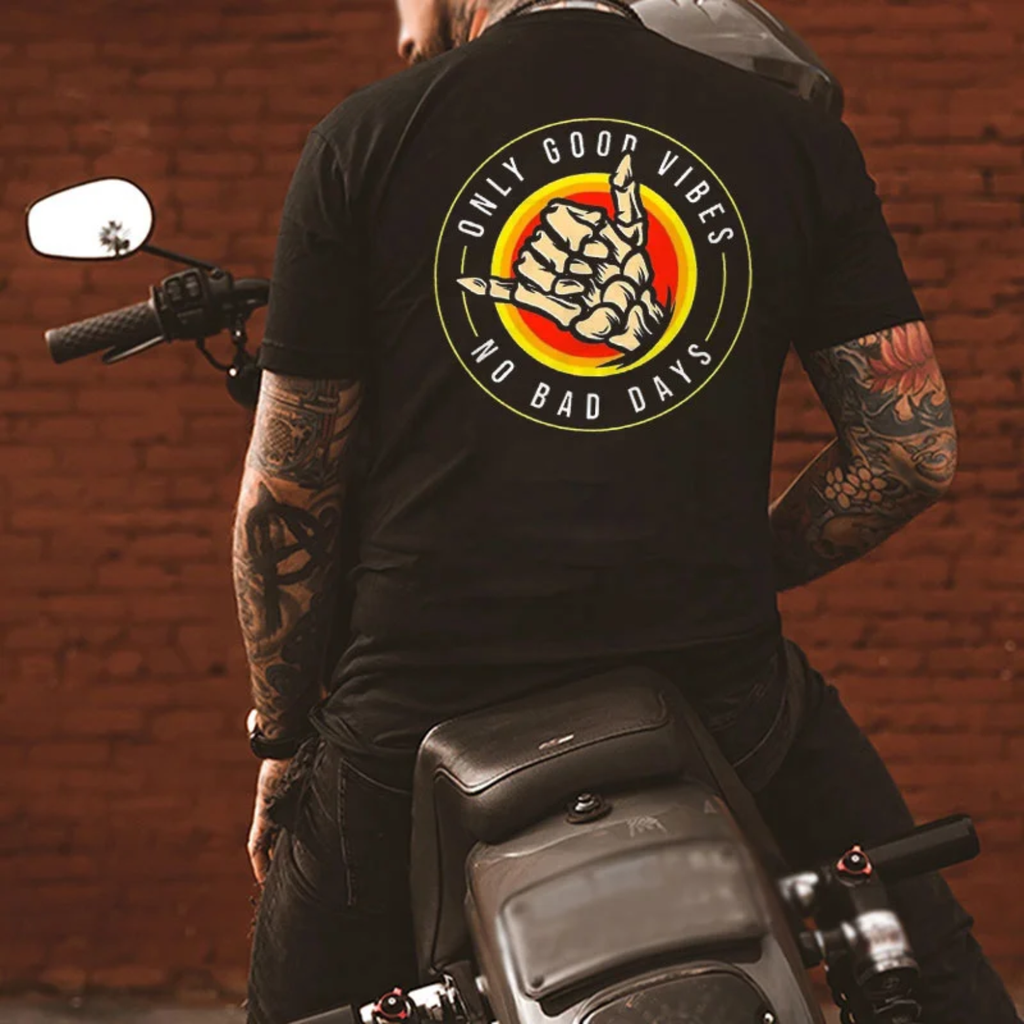 ONLY GOOD VIBES NO BAD DAYS Skull Casual Graphic Black Print T-shirt