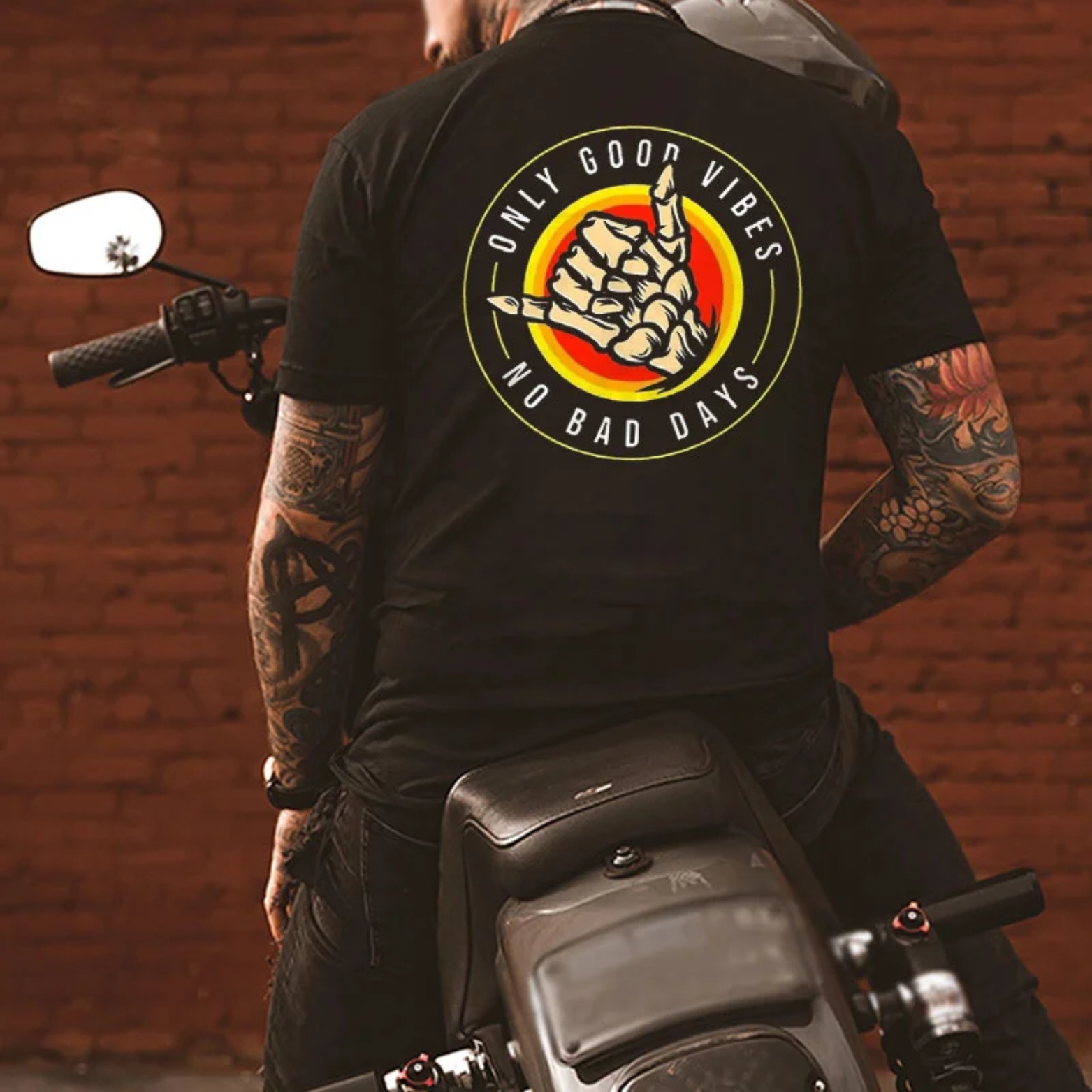 ONLY GOOD VIBES NO BAD DAYS Skull Casual Graphic Black Print T-shirt