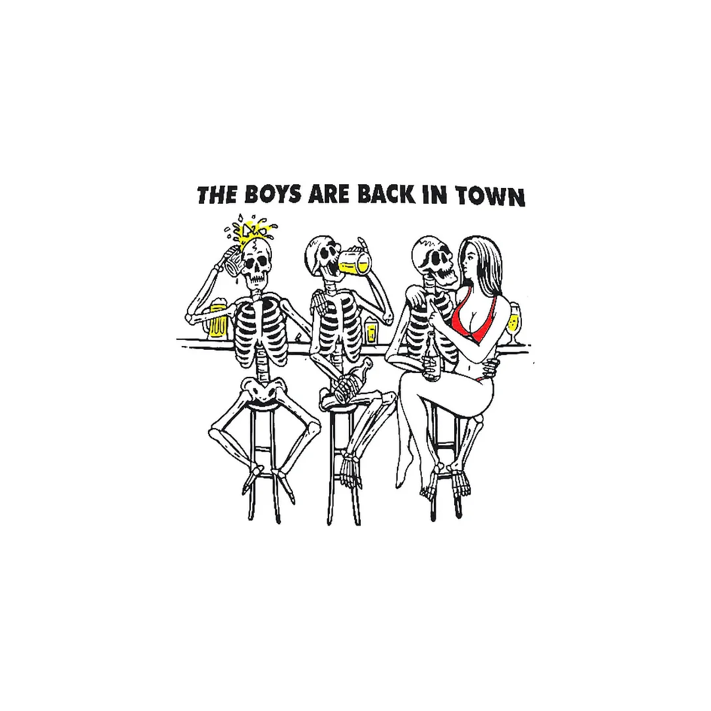 THE BOYS ARE BACK IN TOWN Letter Graphic White Print T-shirt