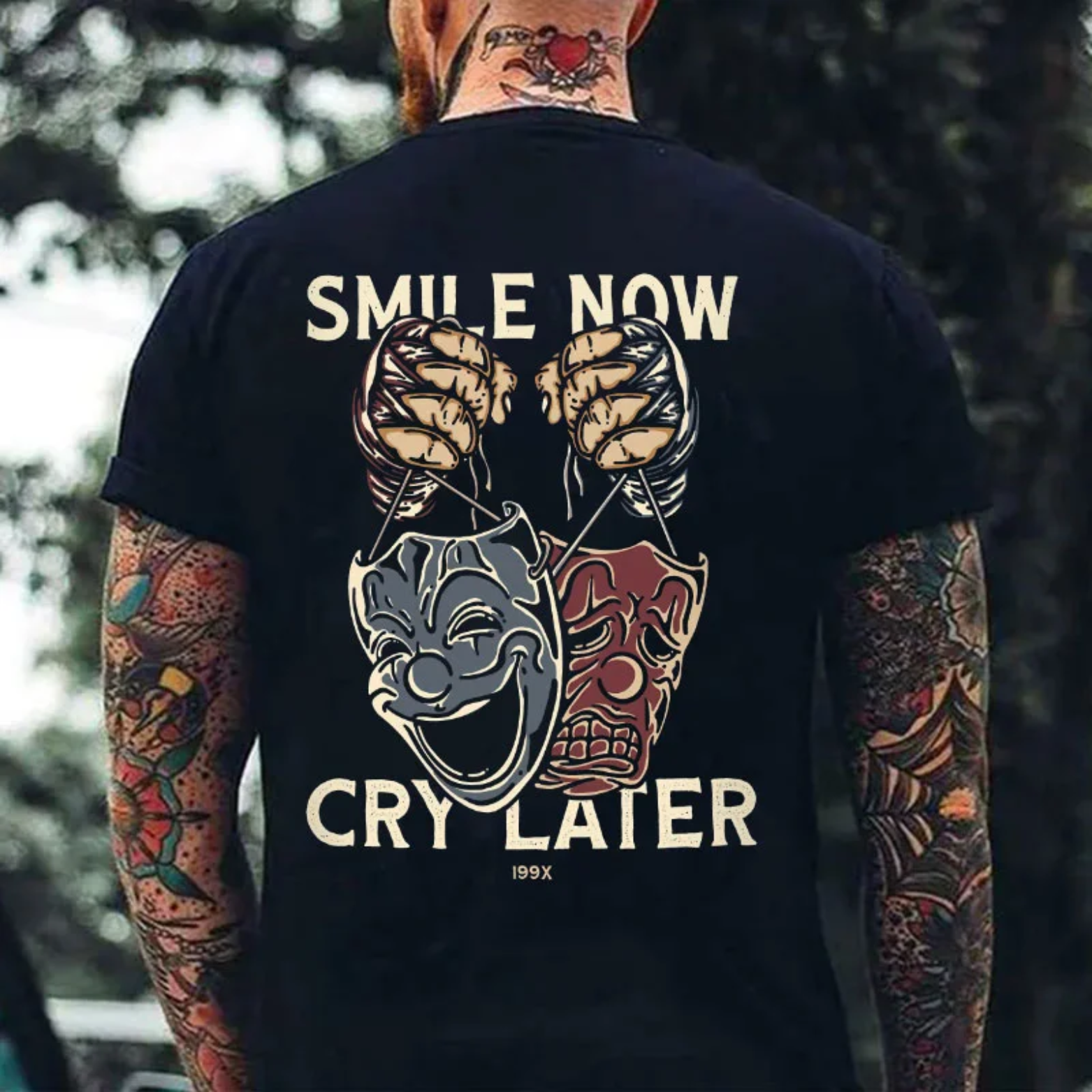 SMILE NOW CRY LATER Double Faces Black Print T-shirt