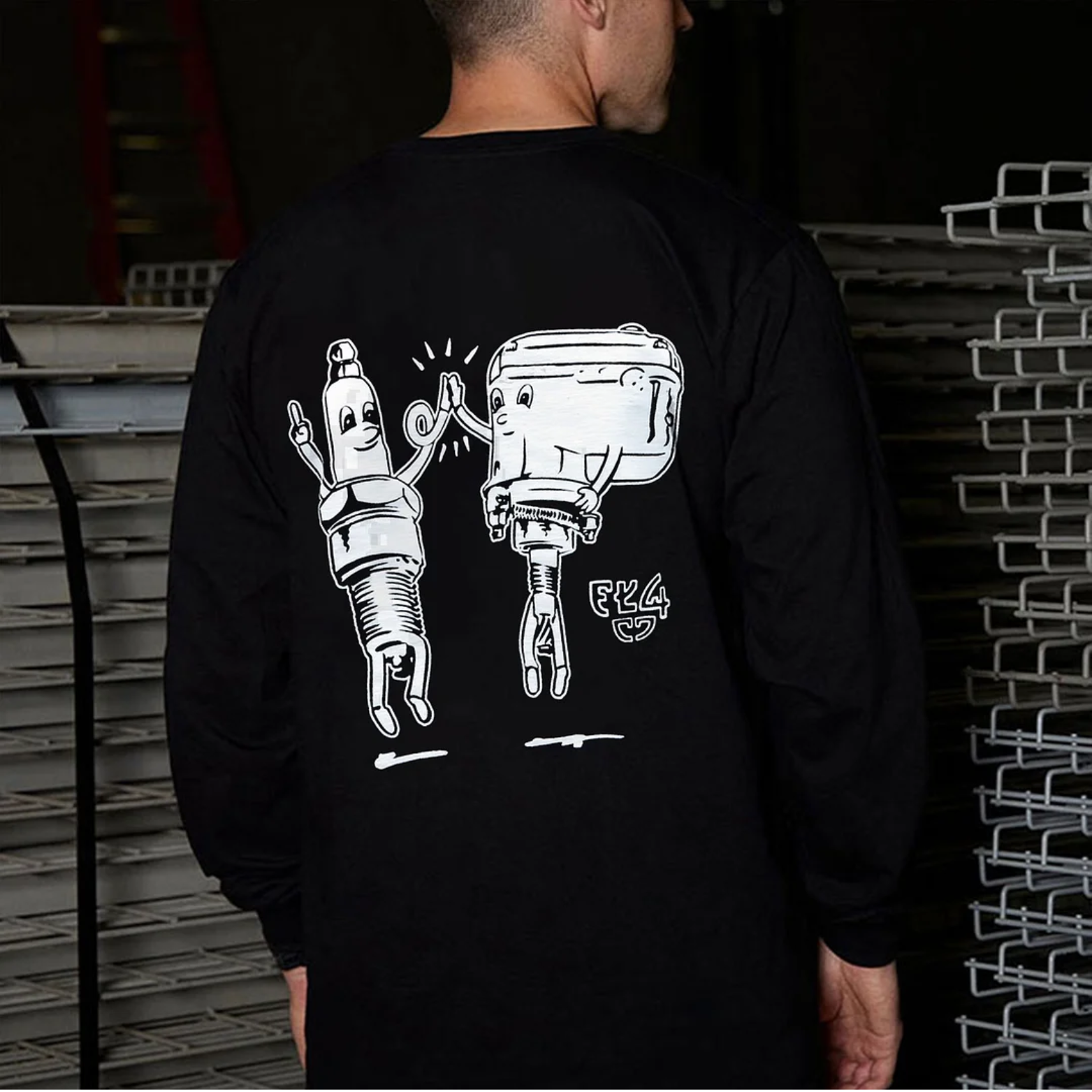 Motorcycle Items Cartoon Effect Graphic Causal Black Print Sweatshirt