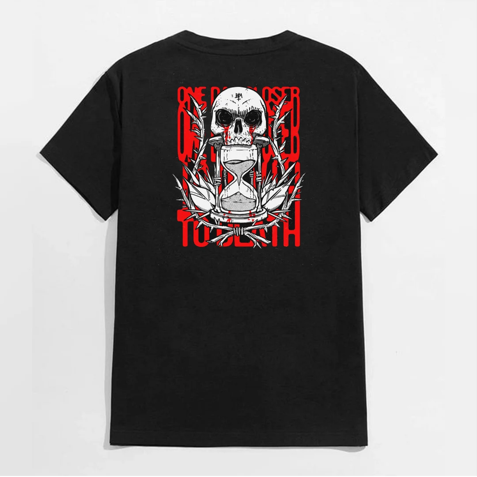 Red Letter Skull with Funnel Graphic Black Print T-Shirt