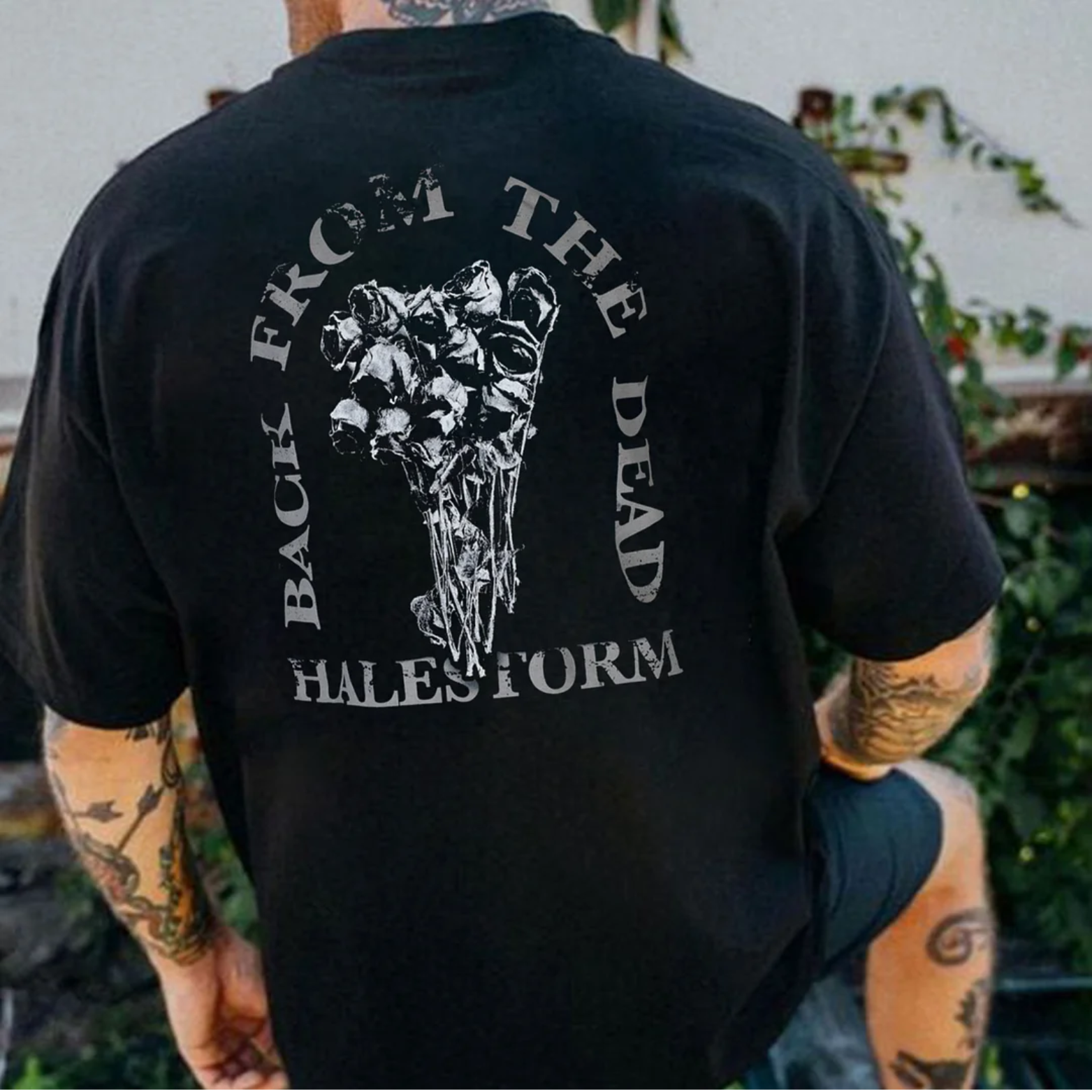 BACK FROM THE DEAD Withered Roses Black Print T-Shirt