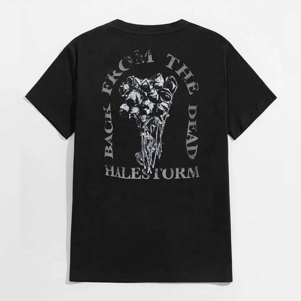 BACK FROM THE DEAD Withered Roses Black Print T-Shirt